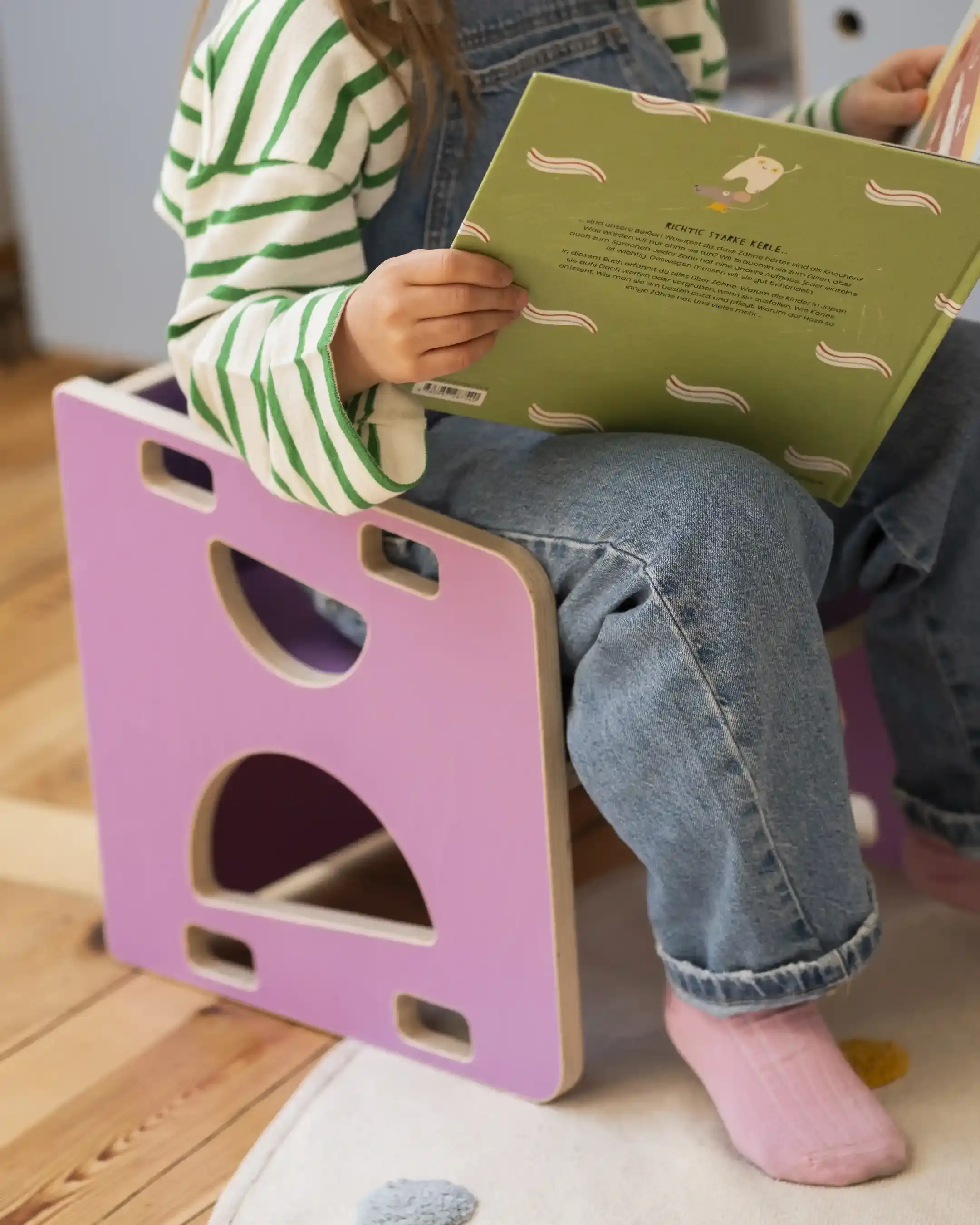 Kinderzimmer, Kindermöbel, 3-in-1-Wendehocker, Tisch, Hocker, Flieder, 4x5, 30