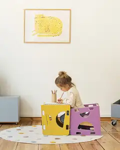 Kinderzimmer, Kindermöbel, 3-in-1-Wendehocker, Tisch, Hocker, Sonnengelb, Flieder, 4x5, 40