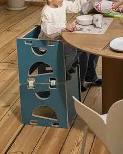 Esszimmer, 3-in-1-Wendehocker, Gäste-Hochstuhl, Hochstuhl, Ozeangrün, weiße Kunststoffklammer, 4x5, 40