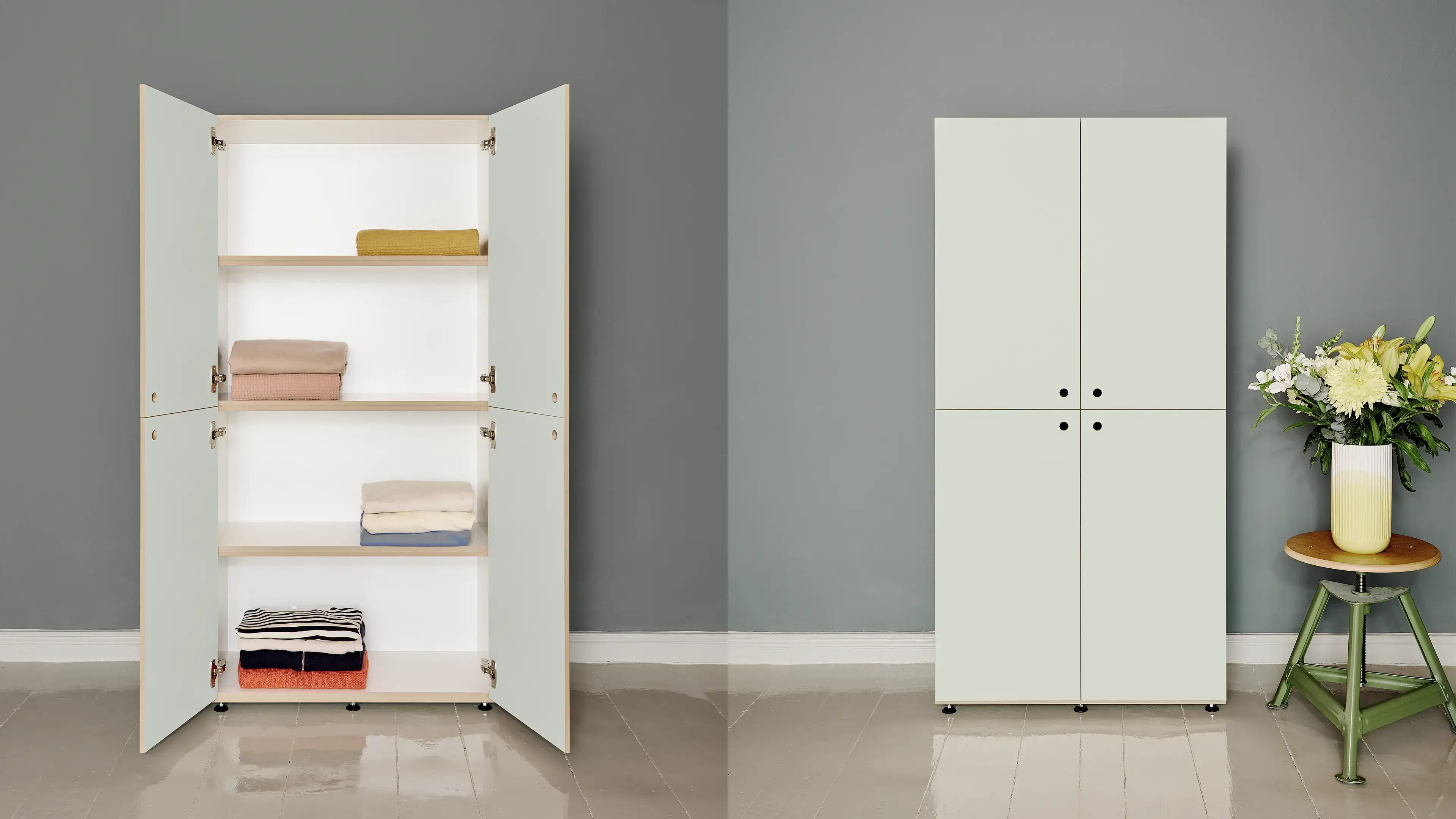 Schränke Header, Schränke, stocubo modulare Kleiderschrank, 2:2 Modul mit Türen, Pistaziengrün, 70