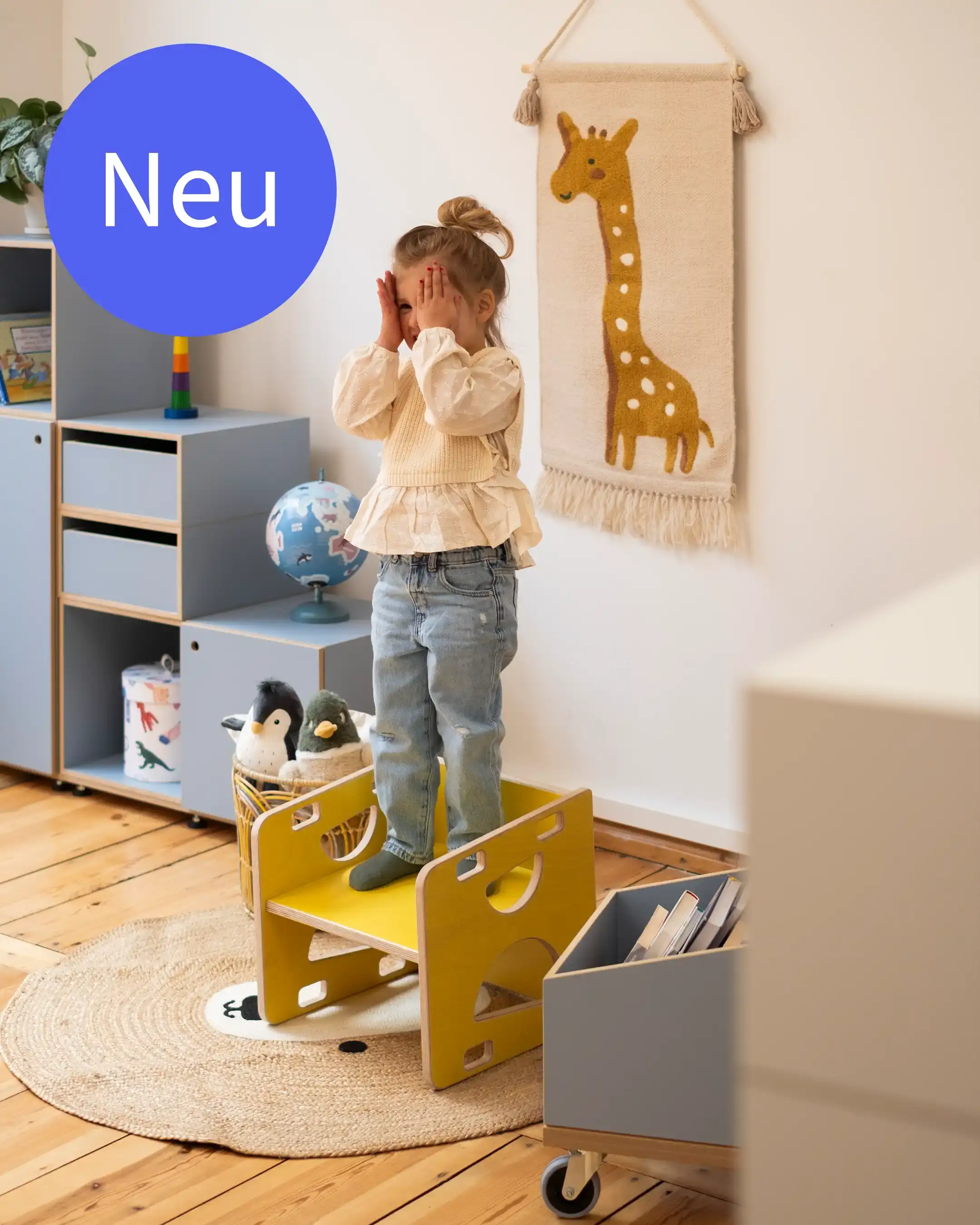 Kinderzimmer, Kindermöbel, Neu, 3-in-1-Wendehocker, Sonnengelb, Giraffe, 4x5, 50