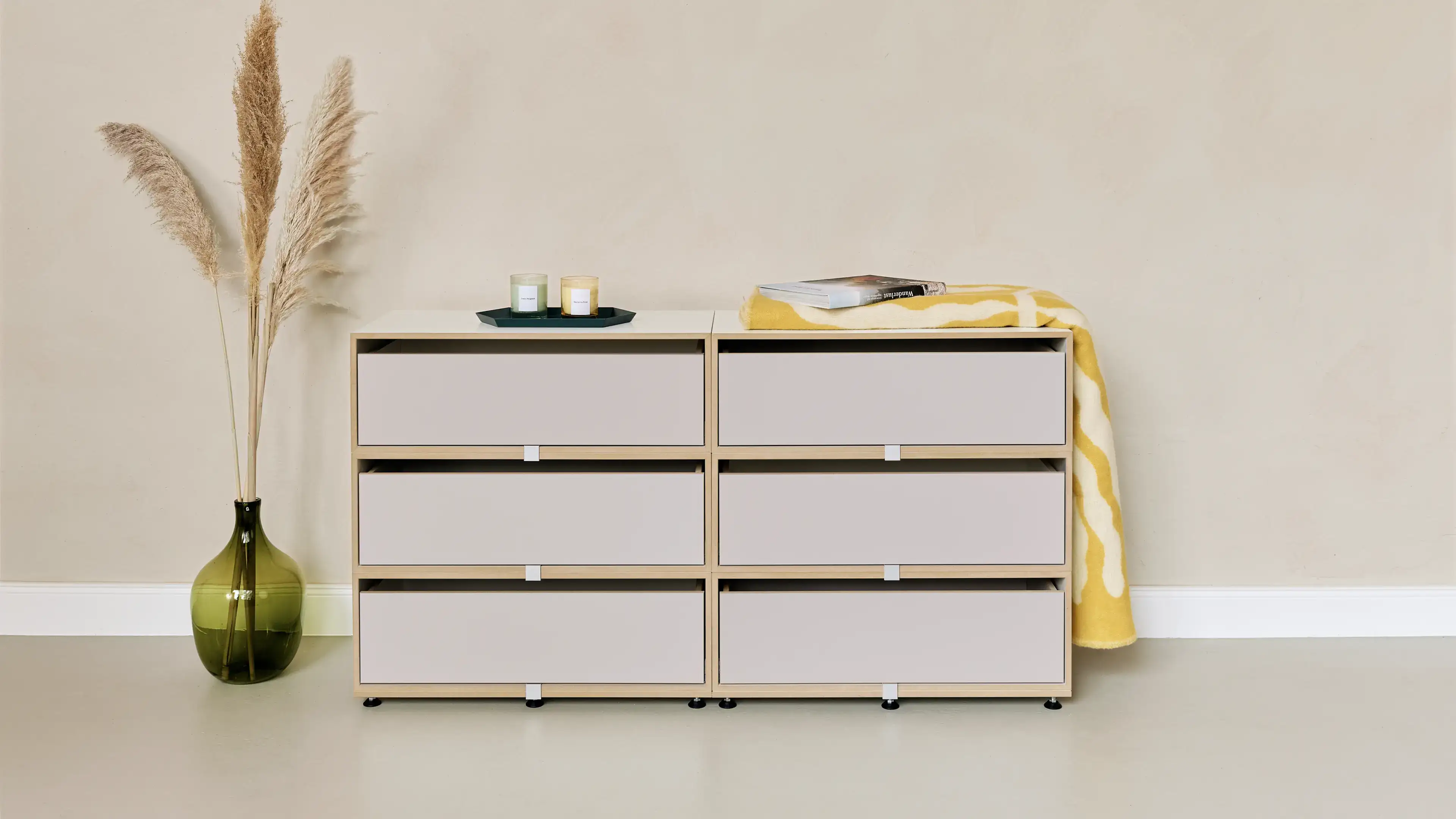 Header, Kommoden, doppel-Kommode, 2:3 Modul, Doppelte Breite mit Schubladen, Kaschmirgrau, Beige, 70