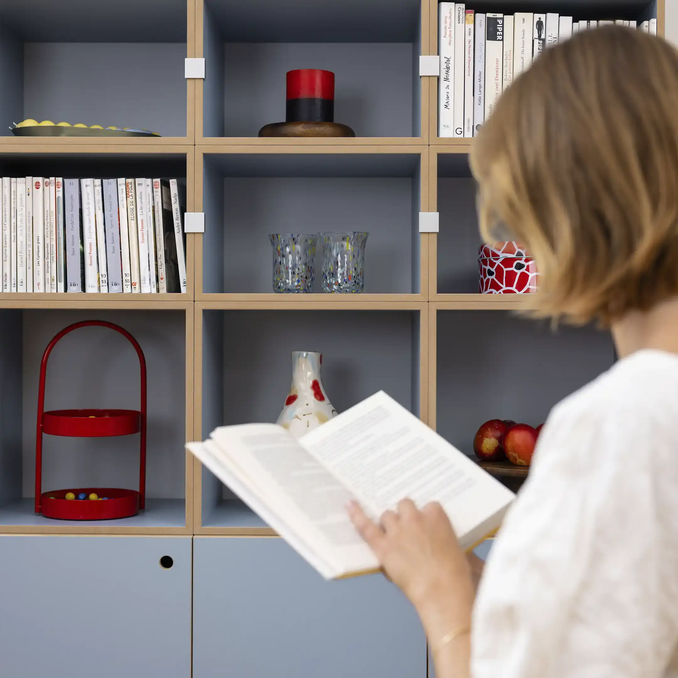 Bücherregale, Wohnzimmer, Home-Office, Büro, Hohes Bücherregal in Blau, 4x5, 1x1, 50