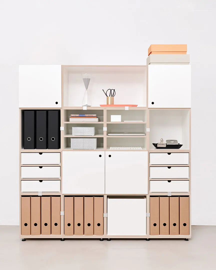 Bürorregale, Aktenregale, Home-Office, 2:1 Modul, F3 Modul, Schubladenset 3-teilig, Tür, 4x5, 5
