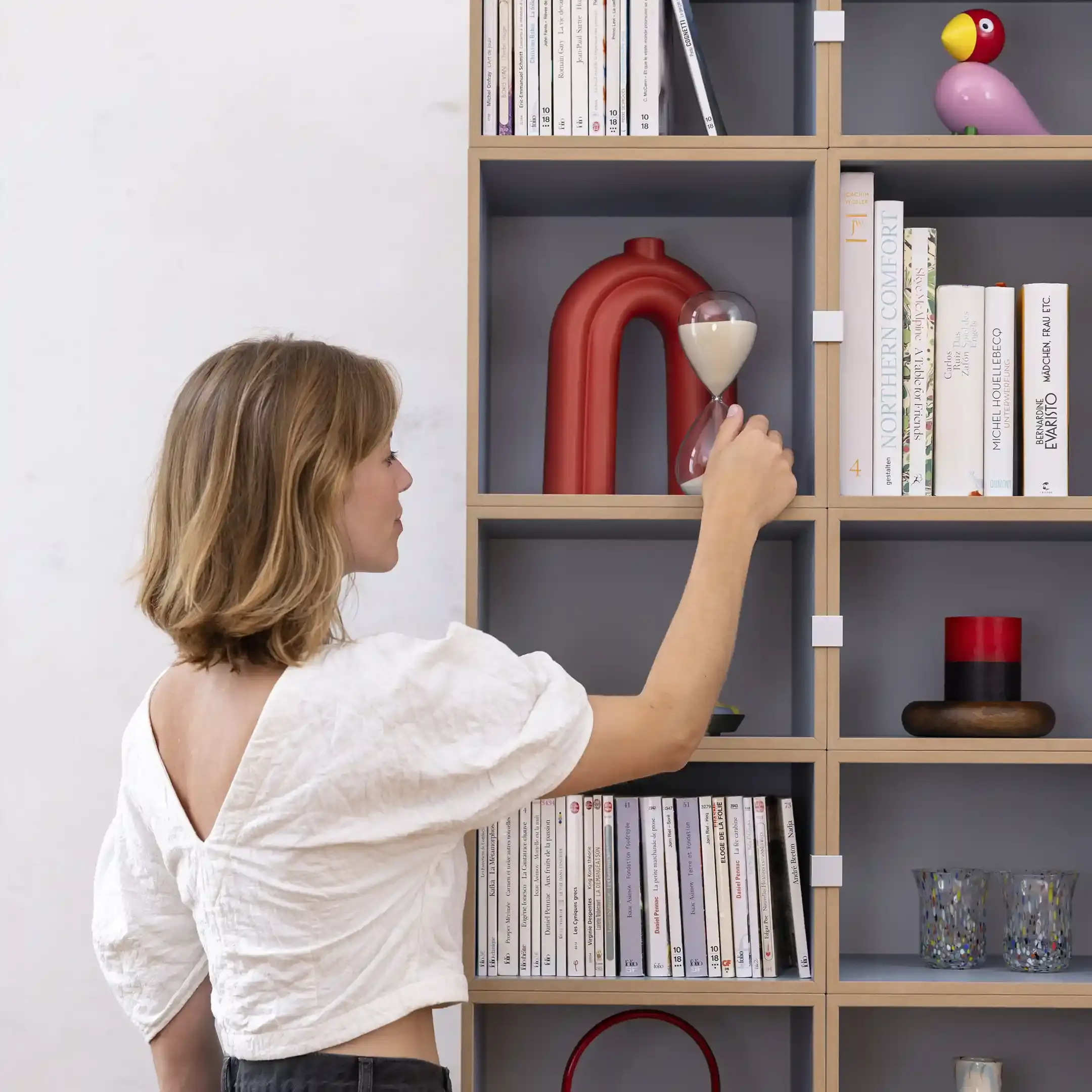 Hohes Bücherregal in Blau Bücherregale, Wohnzimmer, Hohes Bücherregal in Blau, Denimblau, 1x1, 30