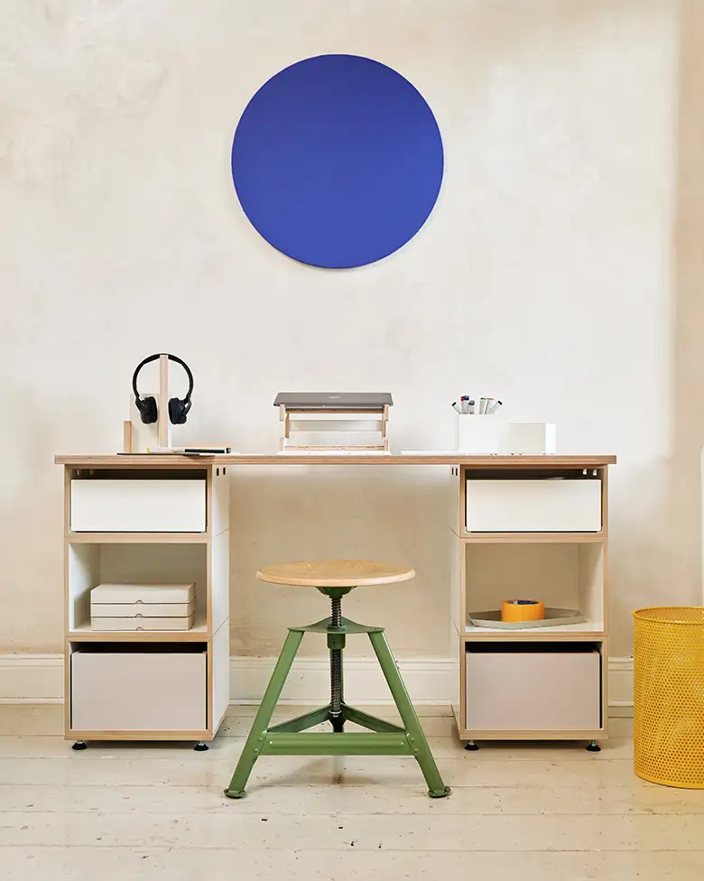 Home-office Schreibtisch, Einschübe, Schubladen, Kopfhörer, Laptopständer, kaschmirgrau