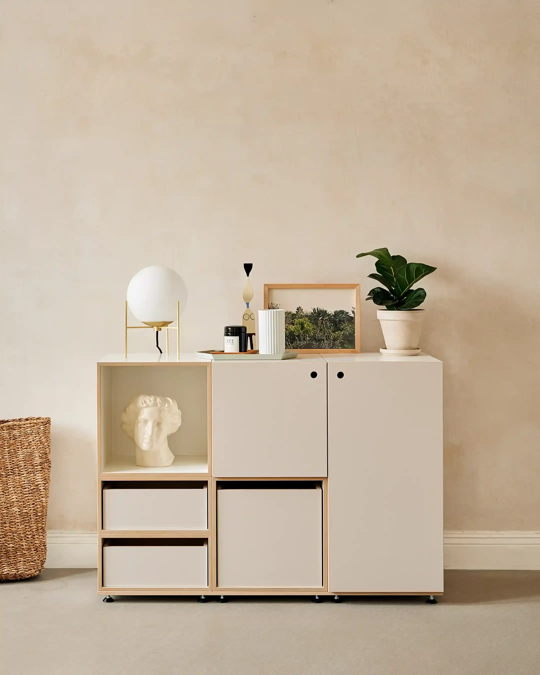 Schlafzimmer-Kommode Schlafzimmerregale, Kommoden, 2:1 Modul, mit Tür Hochkant, Einschub, Kaschmirgrau, 4x5, 30