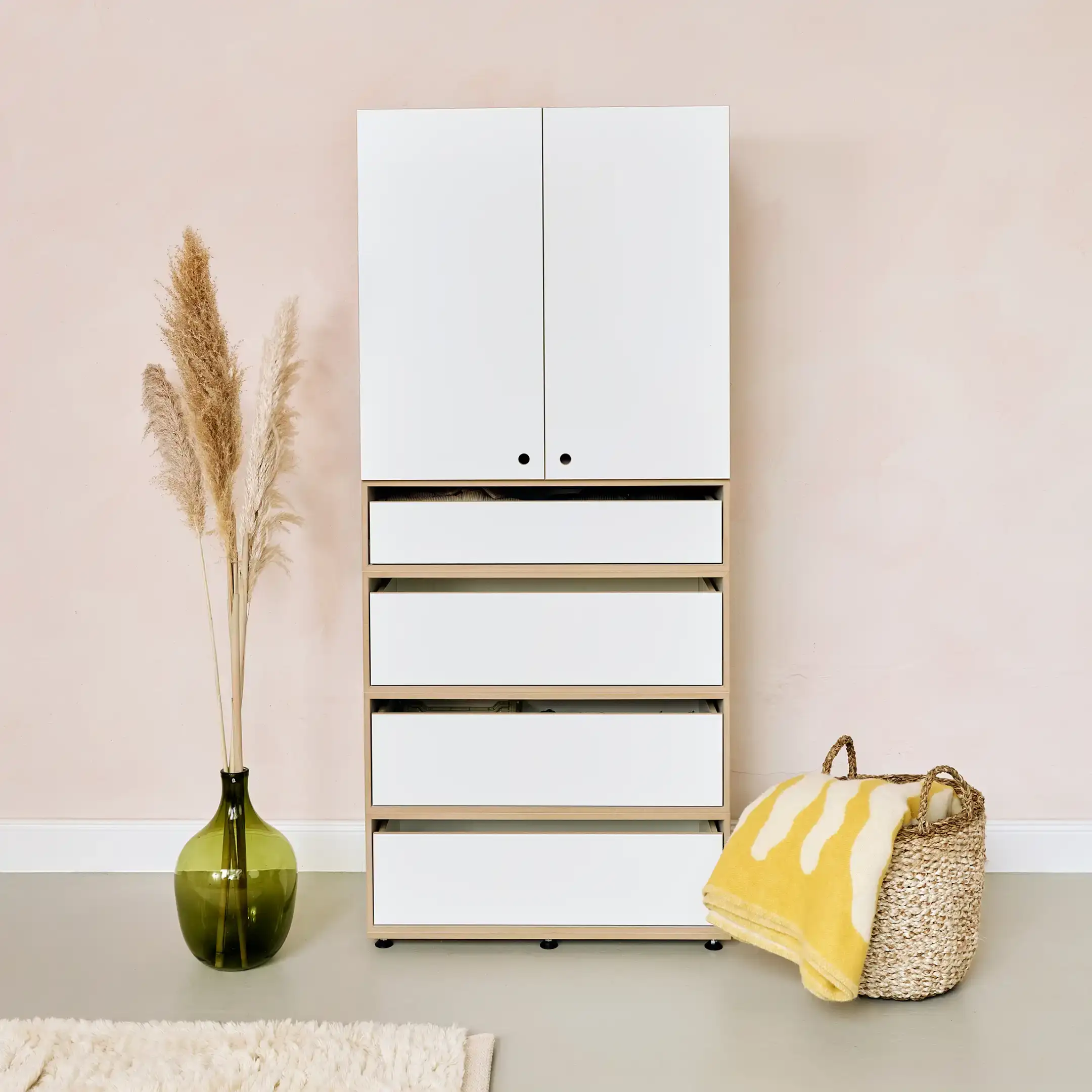 Schubladenschrank Schlafzimmer, Schränke, Schubladenschrank, 2:3 Modul mit Schublade, 1:2 Modul mit Schublade, 2:2 Modul mit Türen, weiss, 1x1, 50