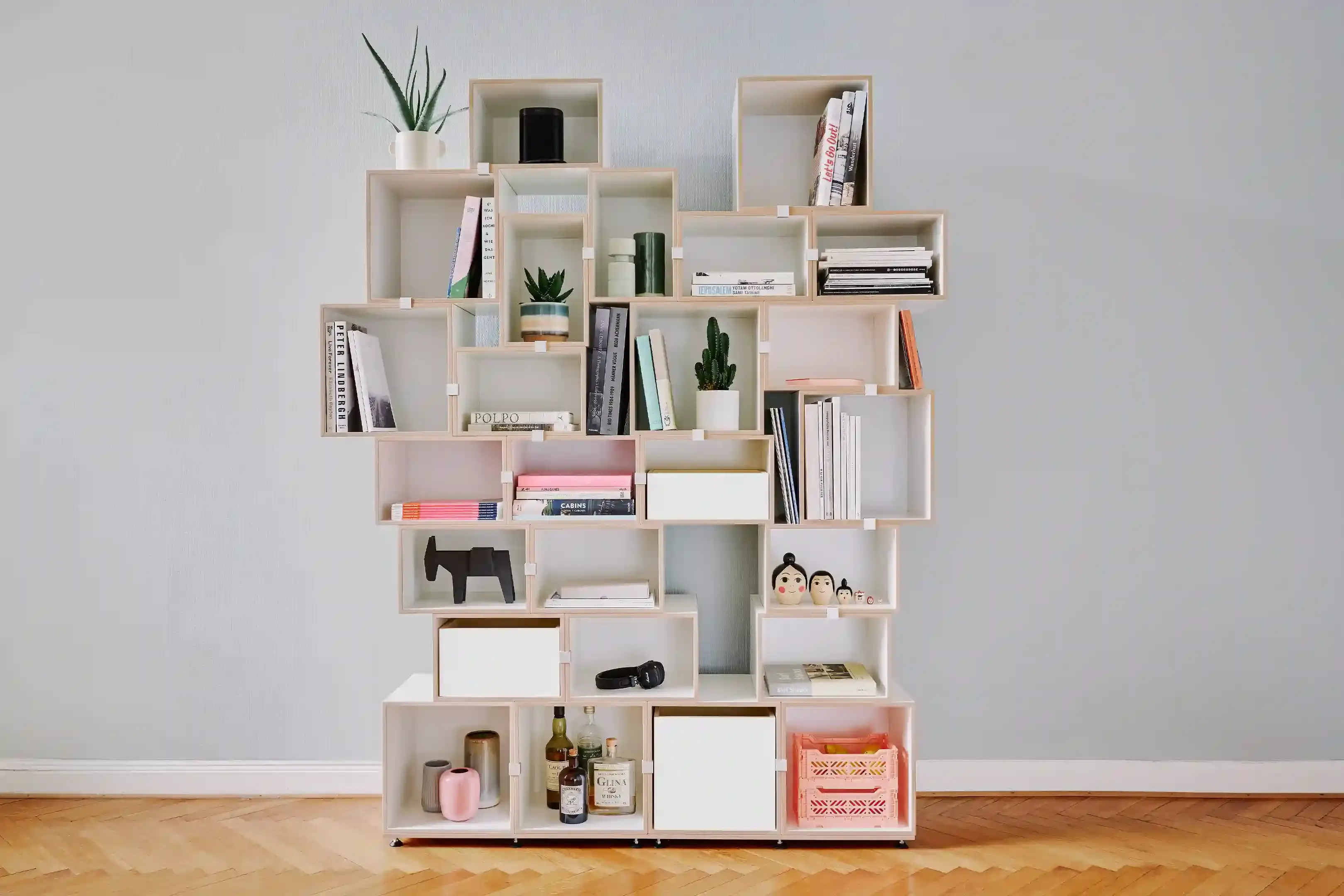 Bücherregal mit Einschüben, weiß, Einschub, 1:1 Modul, 2:3 Modul, 3x2, 10