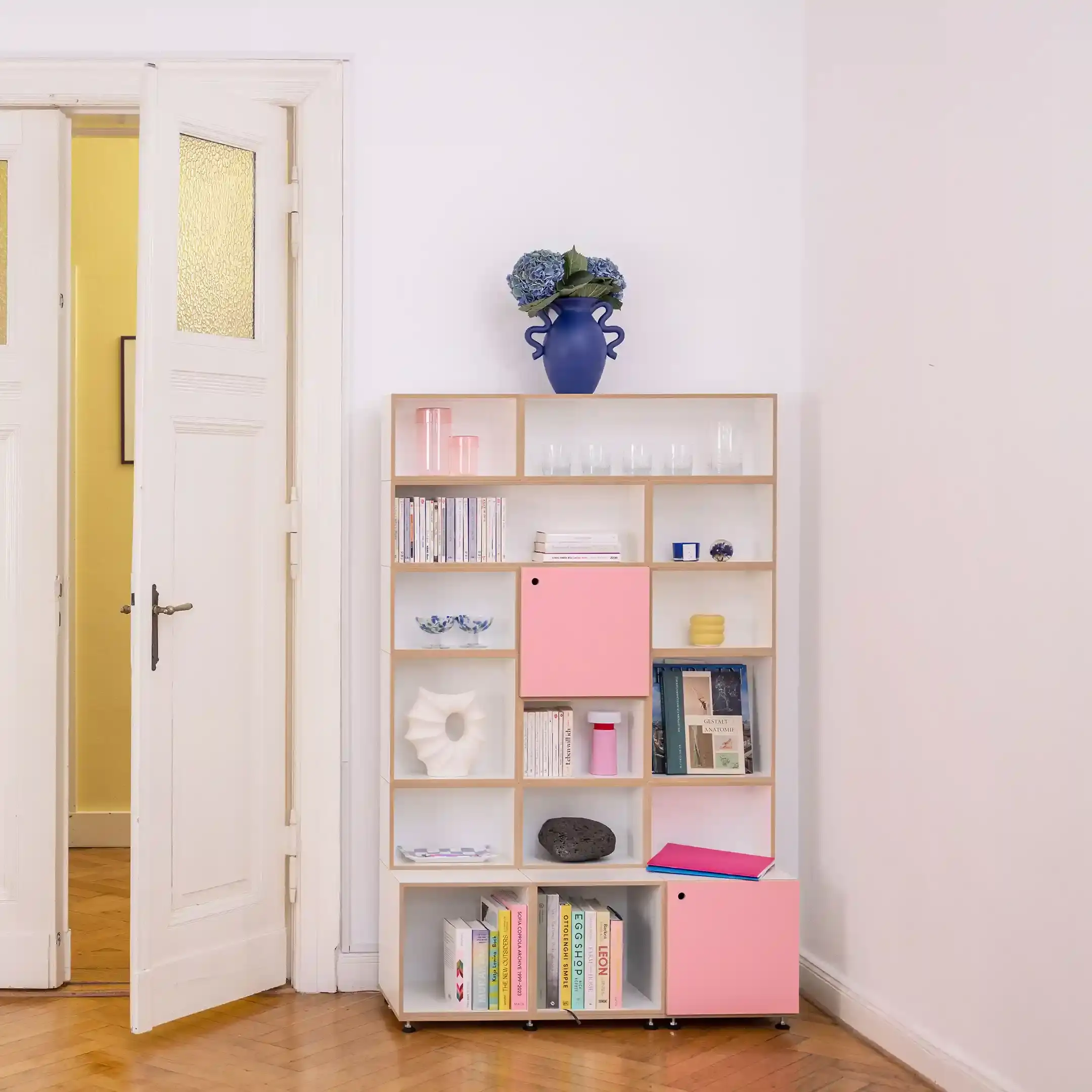 Wohnzimmerregal halber Tiefe Wohnzimmerregale, Bücherregale, Halbe Tiefe, Flamingopink, Pink, 1x1, 25