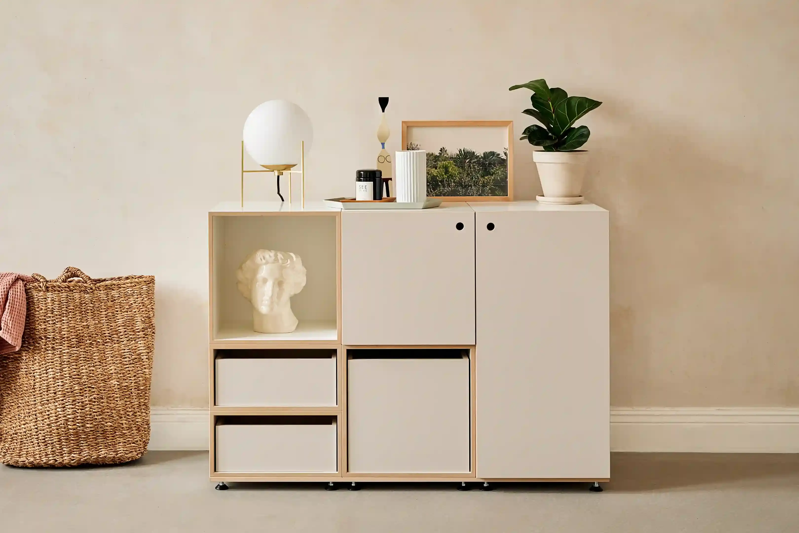 Schlafzimmerregale, Kommoden, 2:1 Modul, mit Tür Hochkant, Einschub, Kaschmirgrau, 3x2, 10