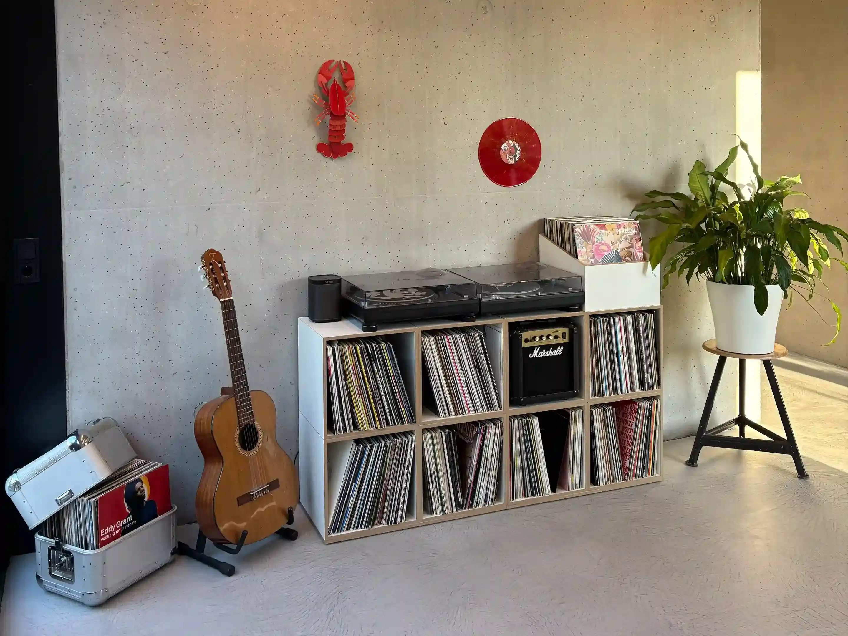 stocubo Hobby LP-Regal Kundenbilder, Schallplattenregal, @haus_m_am_waldhang, LP-Box, weiß, Hummer, Eddy Grant, Pier Bucci, Marshall, 4x3, 10