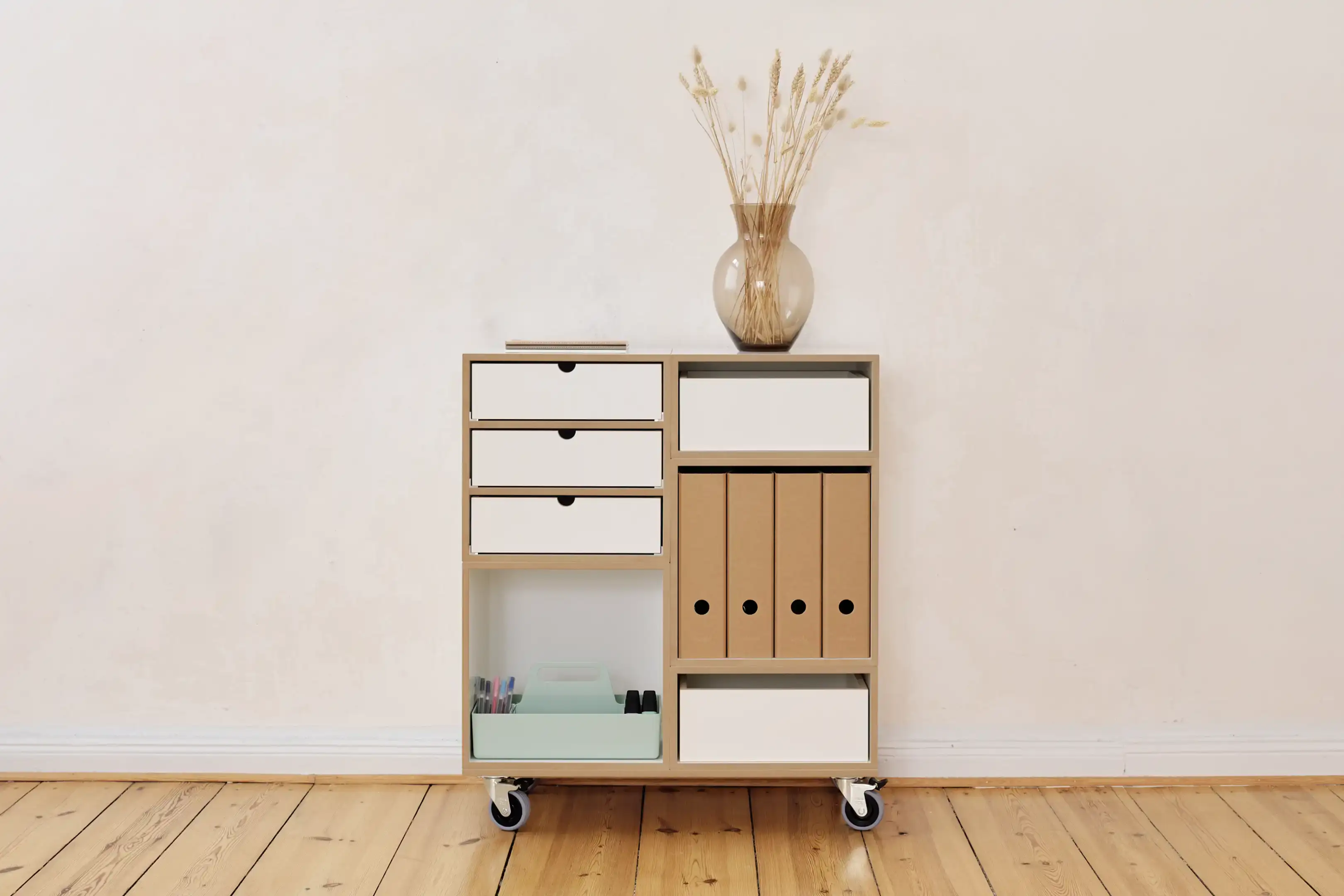 Rollcontainer, Home-Office, Büro, Flur, Rollcontainer mit Schubladen, F3 Modul, Vitra, 1:2 Einschub, 2:3 Einschub, weiß, 3x2, 50