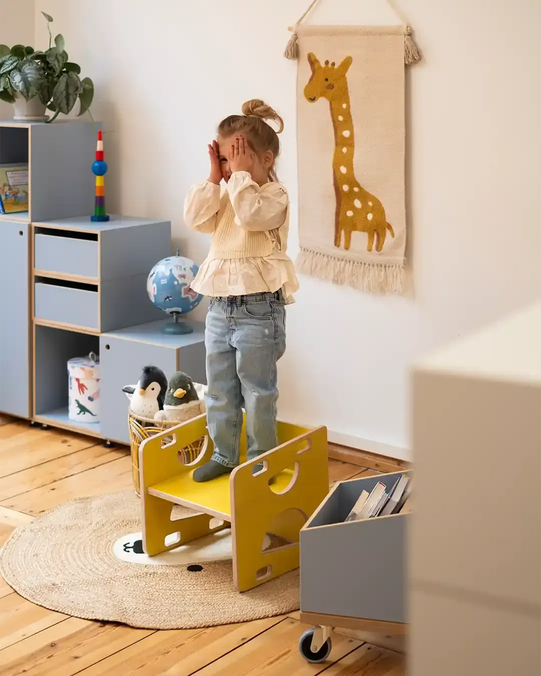 Kinderzimmer, Kindermöbel, Neu, 3-in-1-Wendehocker, Sonnengelb, Giraffe, 4x5-1080, 40