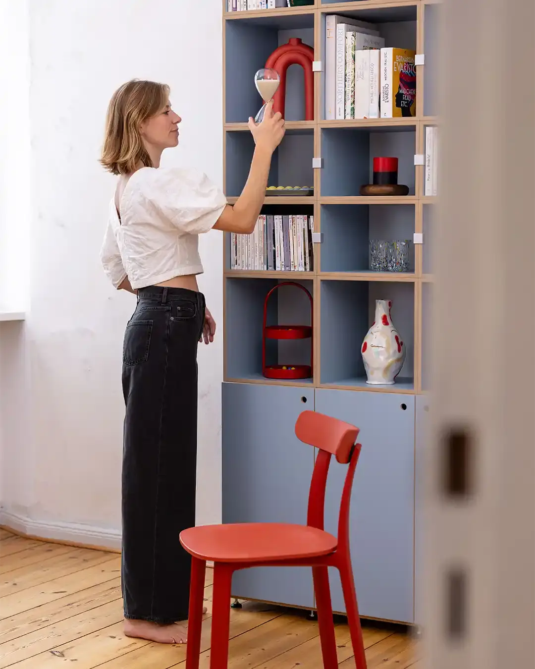 Bücherregale, Wohnzimmer, Home-Office, Büro, Hohes Bücherregal in Blau, 4x5, 1080, 40