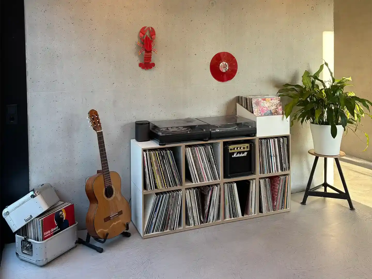 stocubo Hobby LP-Regal Kundenbilder, Schallplattenregal, @haus_m_am_waldhang, LP-Box, weiß, Hummer, Eddy Grant, Pier Bucci, Marshall, 4x3, 1080, 20