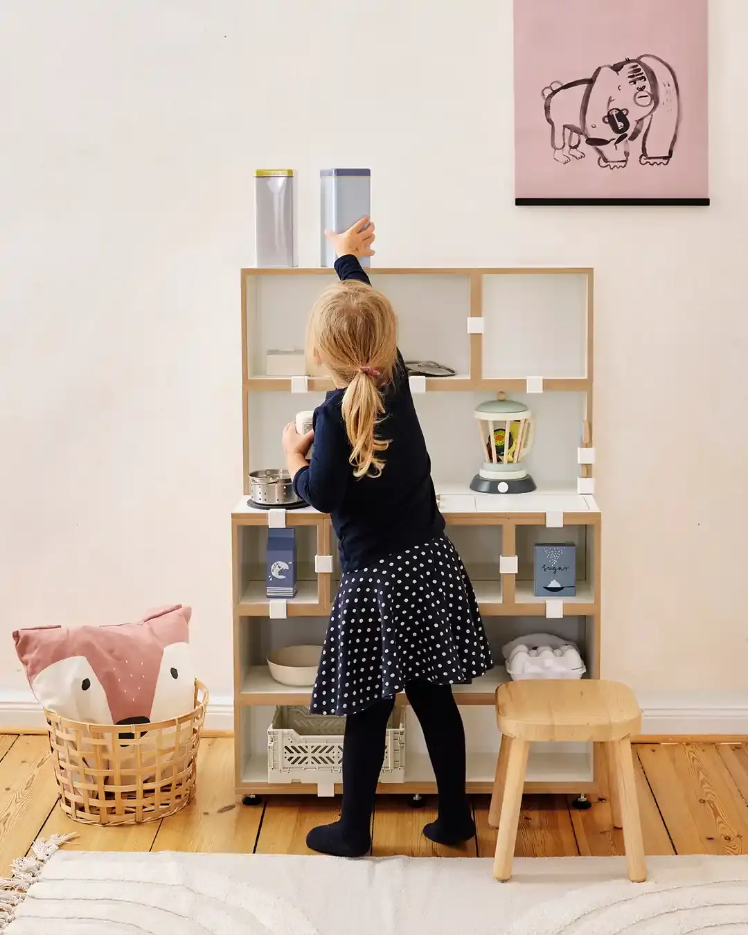 3-in-1-Kiezladen 3-in-1-Kiezladen, Kinderzimmer, Kinderregale, interaktive Kindermöbel, Kind, Mädchen, halbe Tiefe, Kunstoffklammer weiß, 4x5, 1080, 40