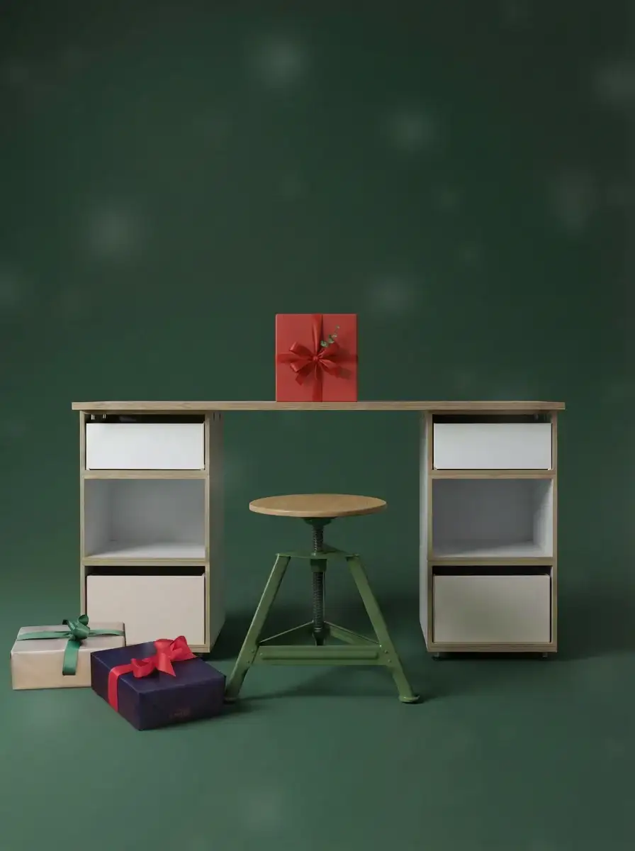 Weihnachten, 2025, Büro, Home-Office, Schreibtisch, Geschenke, Geschenk, Schnee, Blur, 85