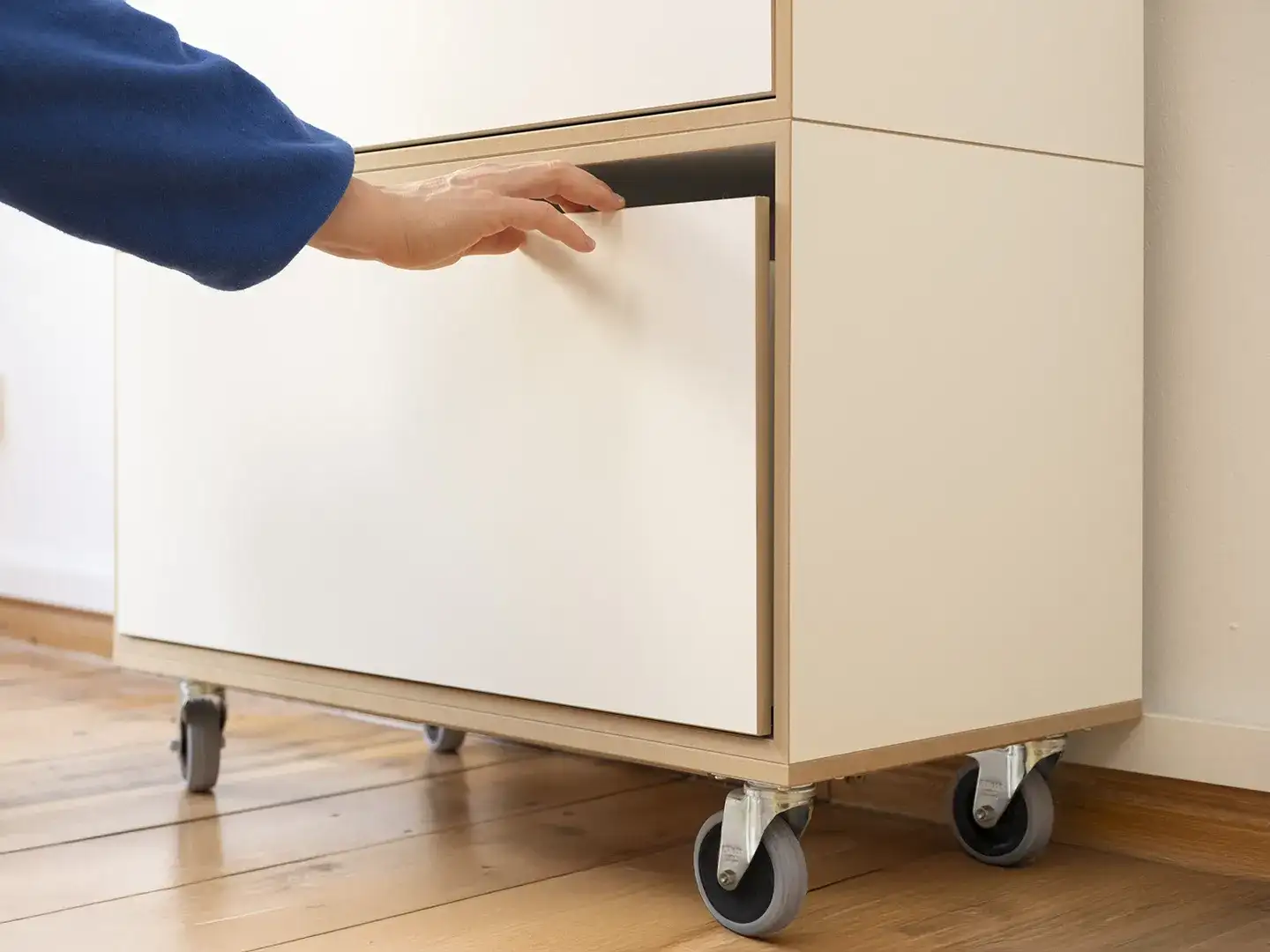 Kommoden, Weiße Kommode auf Rollen, 2:1 Modul mit Schubladen, Kinder, 4x3, 80