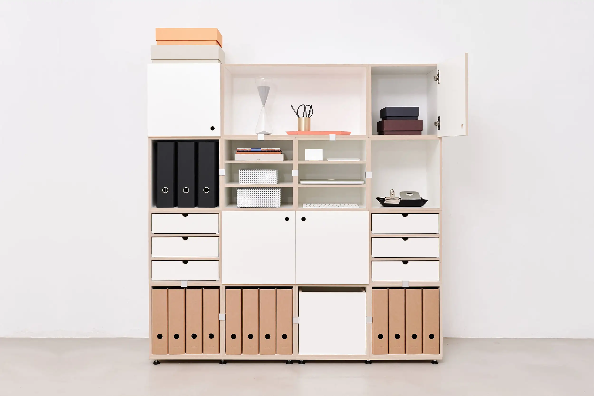 Bürorregale, Aktenregale, Home-Office, 2:1 Modul, F3 Modul, Schubladenset 3-teilig, Tür