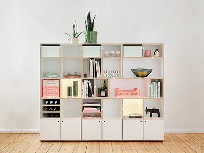 Wohnzimmerregale, Bücherregal, Leuchtcubes, LED, F3 Modul, 2:3 Modul, 2:3 Einschub, pistaziengrün