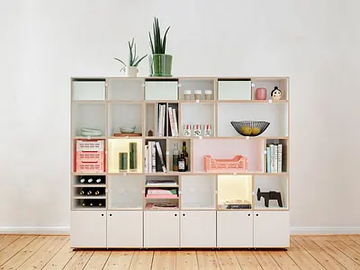 Wohnzimmerregale, Bücherregal, Leuchtcubes, LED, F3 Modul, 2:3 Modul, 2:3 Einschub, pistaziengrün