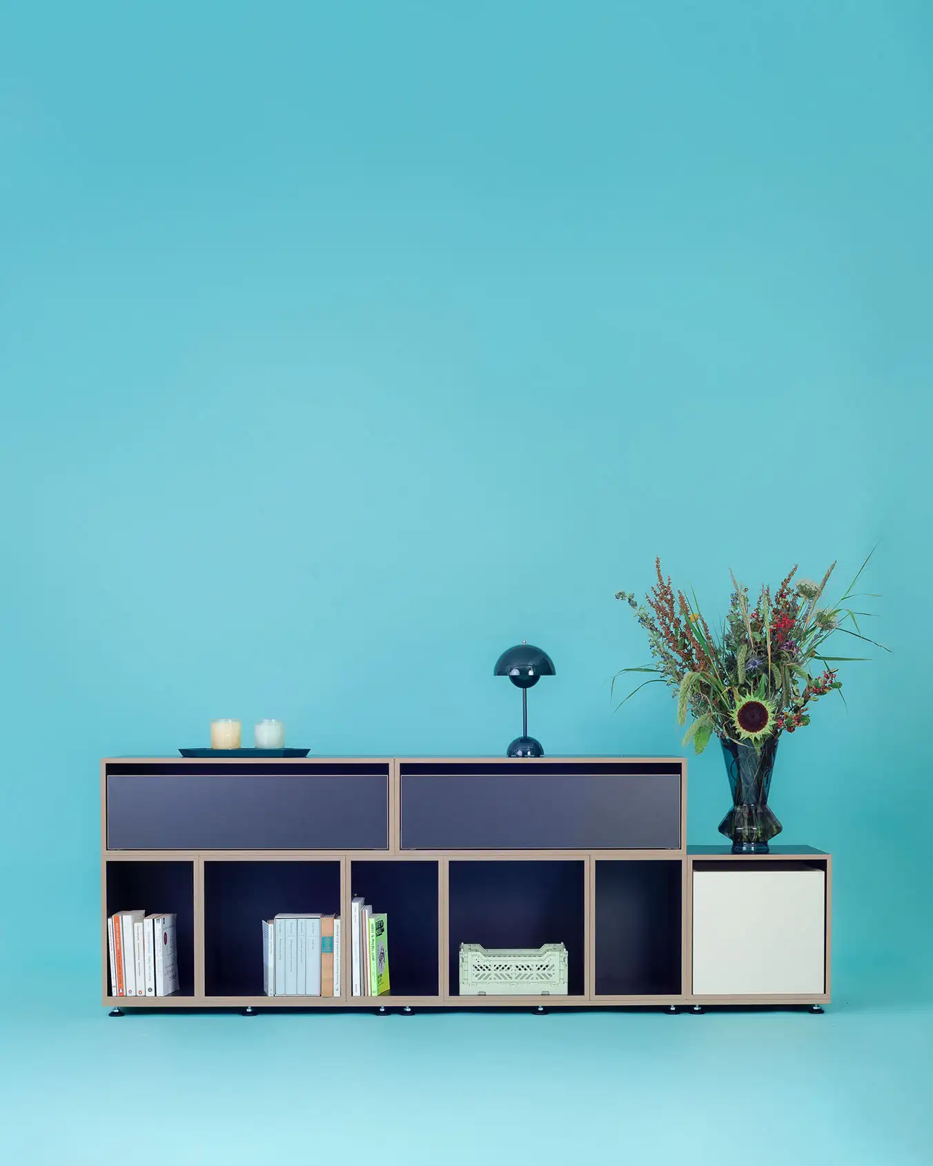 Black Edition Lowboard Black Edition, Lowboard, schwarze Cubes, 2:3 Modul doppelte Breite, 1:1 Einschub