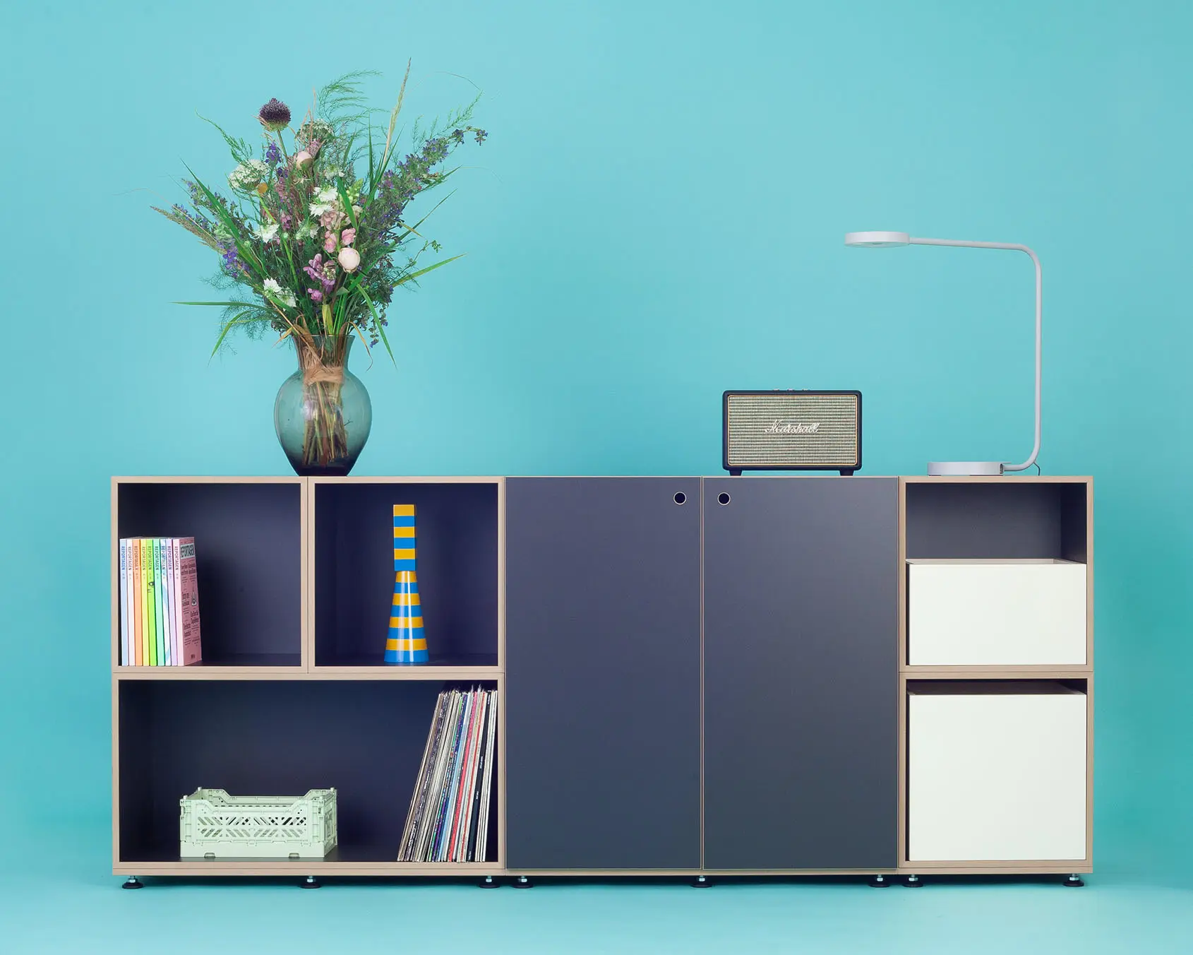 Black Edition Großes Sideboard Black Edition, Großes Sideboard, schwarze Cubes, 2:1 Modul hochkant mit Tür, 1:1 Einschub, 2:3 Einschub