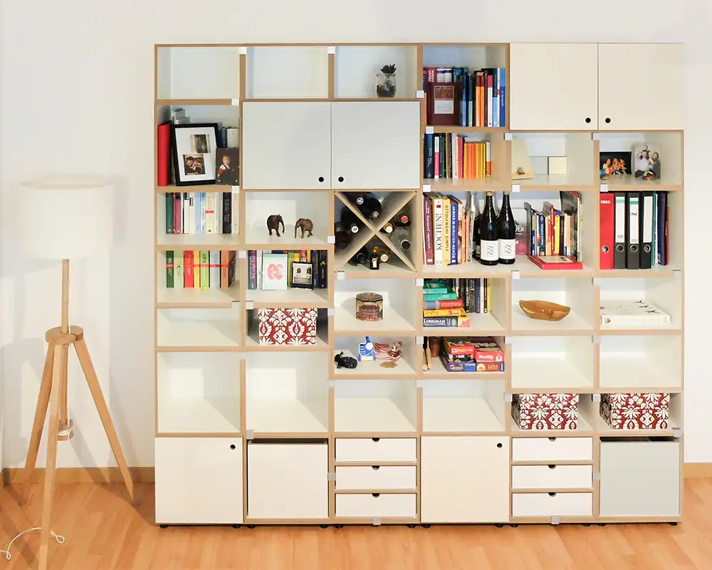 Würfel-Wohnzimmerregal mit Türen und Schubladen Kundenbilder, Wohnzimmer, F3, Schüblade, Weineinsatz