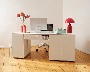 Home Office, Modularer Schreibtisch L, XXL-Schreibtisch, Kabelblende