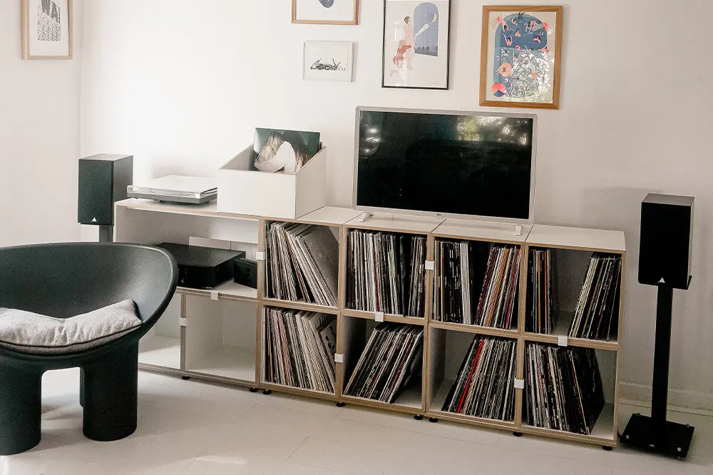 Schallplattenregal mit HiFi Modul und Single-Box Koop, Gimme Shelter, Schallplattenregale, LP-Box