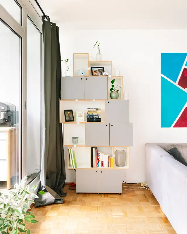 Wohnzimmerregal in Staubgrau Blog, stocubos, Kilian, Wohnzimmerregal, staubgrau