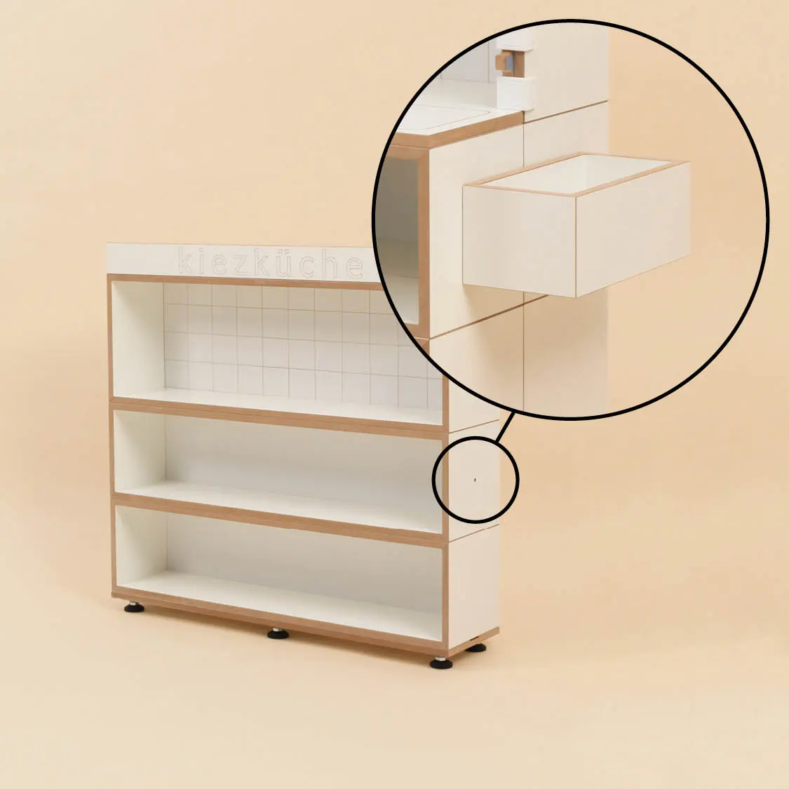 Schritt 3 Hinweis Anleitung, Kiezküche Aufbauanleitung, Bohrloch, Kästchen, Schritt 3, Hinweis