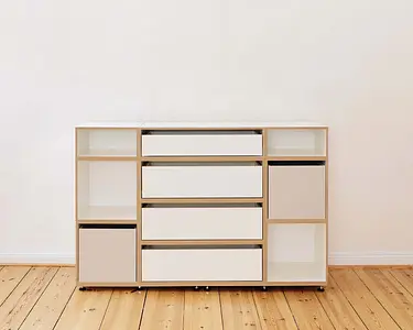 Hohes Schlafzimmer-Sideboard, Kommode-Sideboard, 1:2 Modul Modul Doppelte Breite mit Schublade, 2:3 Modul Doppelte Breite mit Schublade, Einschub, kaschmirgrau