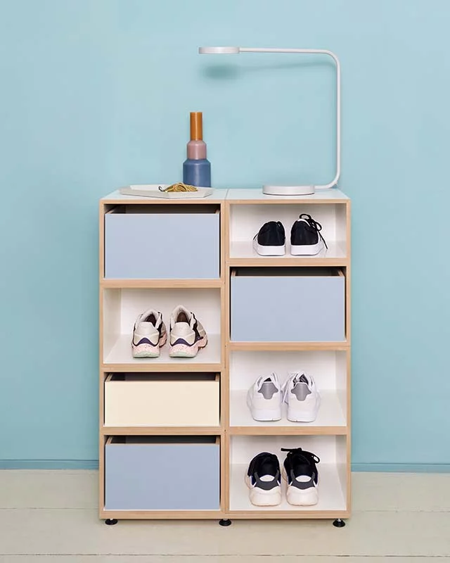 Blue shoe rack & drawers